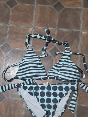 Mossimo Supply Co. Mint and Black Striped & Polka Dot Bikini Set